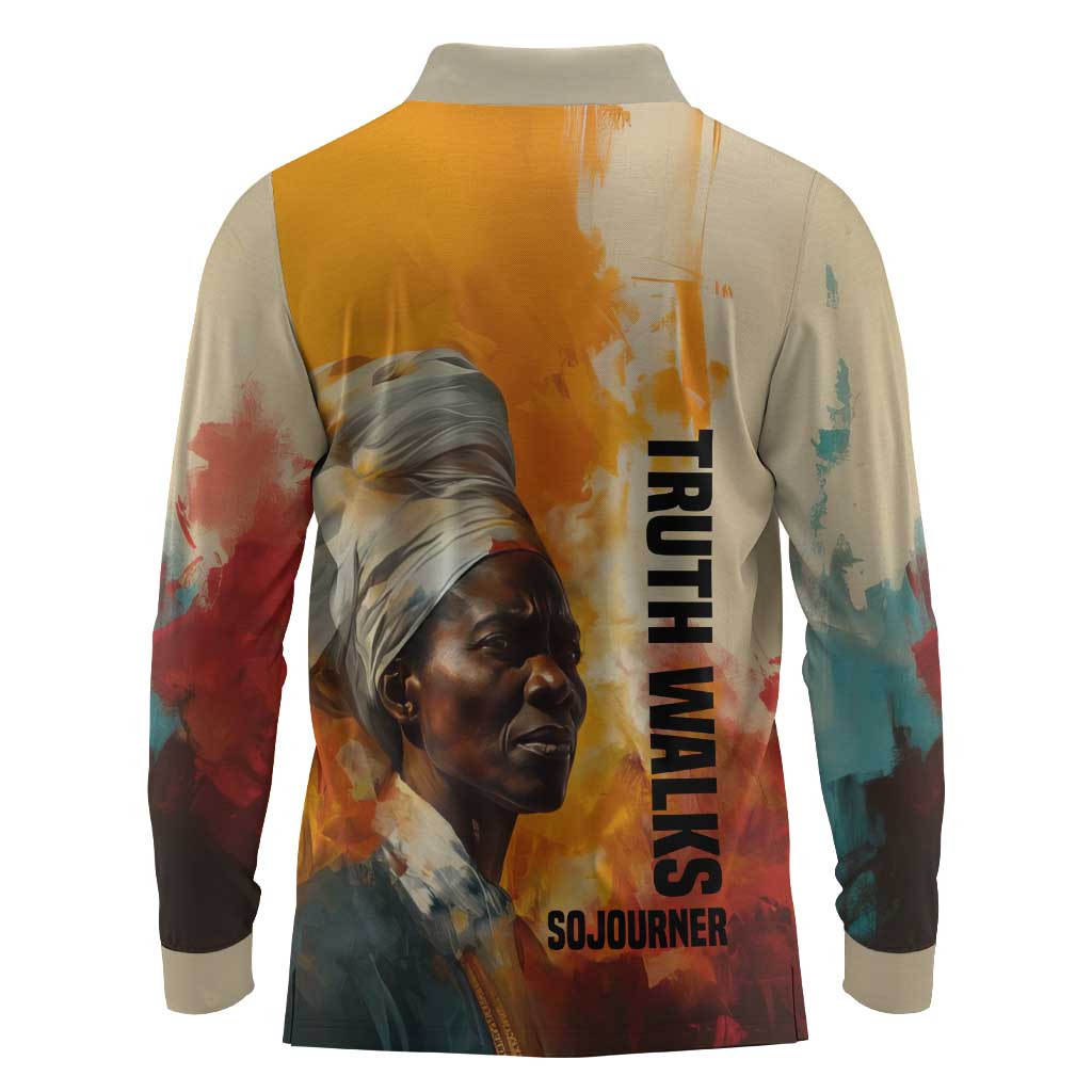 Sojourner Truth Long Sleeve Polo Shirt Truth Walks - Bold Portrait and Empowerment Design - Wonder Print Shop
