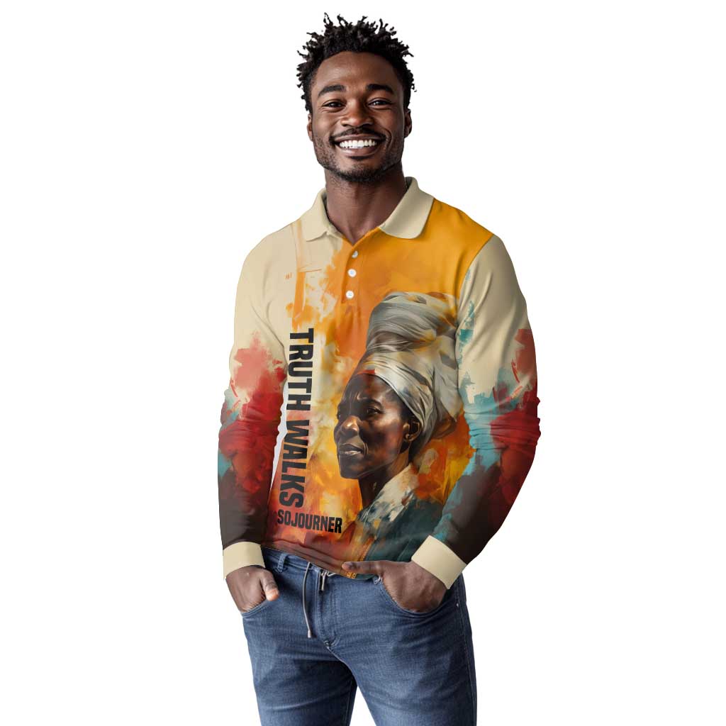 Sojourner Truth Long Sleeve Polo Shirt Truth Walks - Bold Portrait and Empowerment Design - Wonder Print Shop