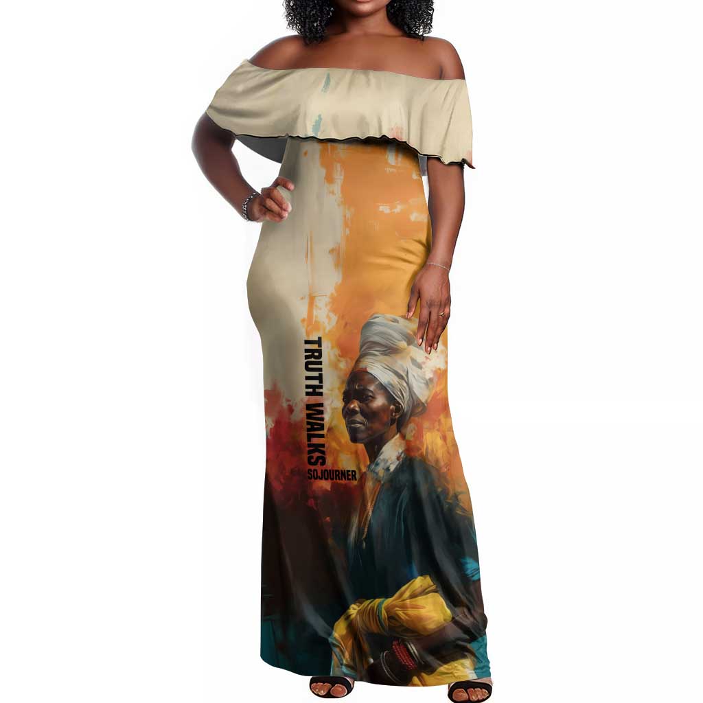 Sojourner Truth Off Shoulder Maxi Dress Truth Walks - Bold Portrait and Empowerment Design - Wonder Print Shop