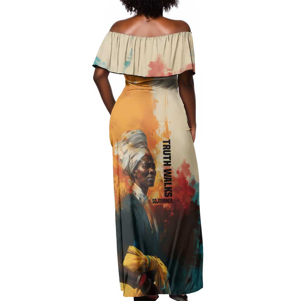 Sojourner Truth Off Shoulder Maxi Dress Truth Walks - Bold Portrait and Empowerment Design - Wonder Print Shop