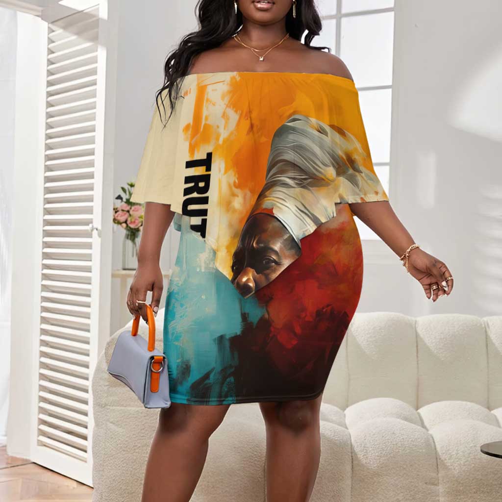 Sojourner Truth Off Shoulder Short Dress Truth Walks - Bold Portrait and Empowerment Design - Wonder Print Shop
