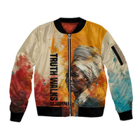 Sojourner Truth Sleeve Zip Bomber Jacket Truth Walks - Bold Portrait and Empowerment Design - Wonder Print Shop