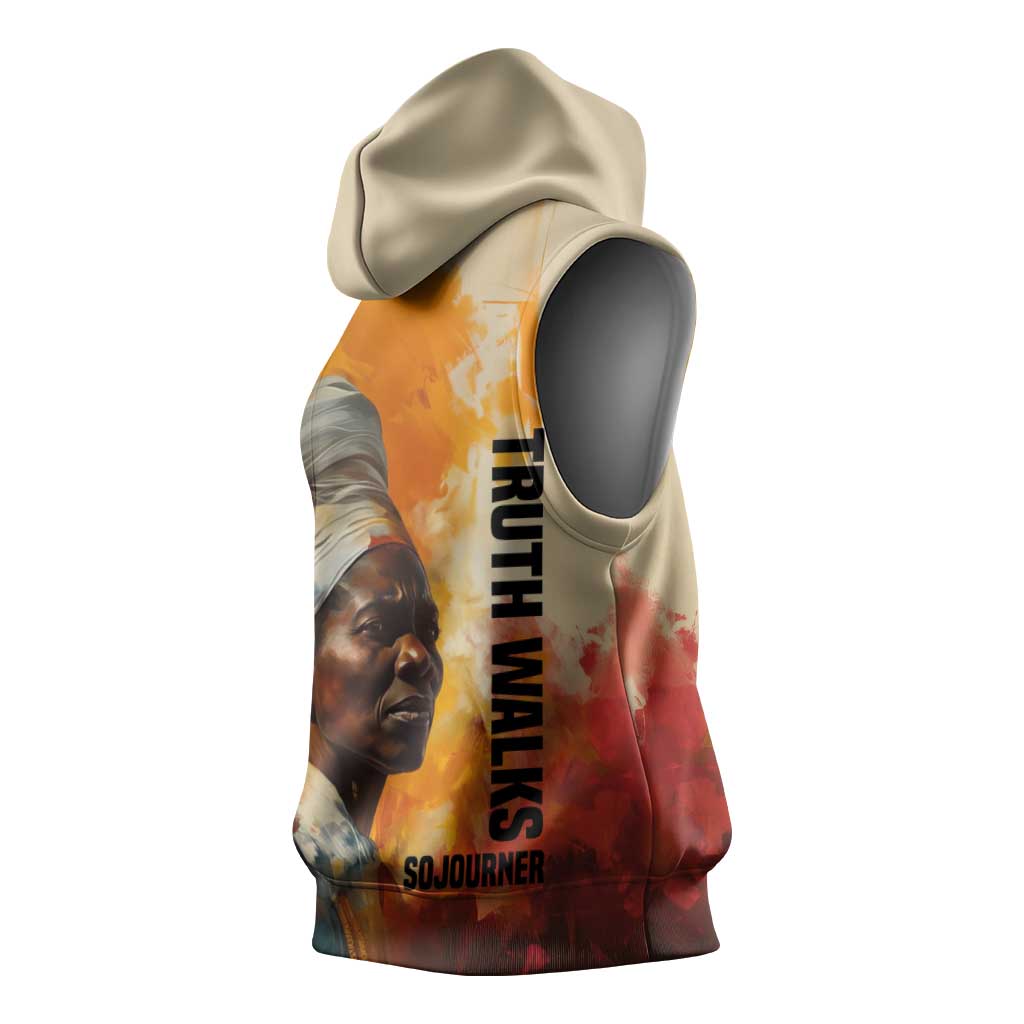 Sojourner Truth Sleeveless Hoodie Truth Walks - Bold Portrait and Empowerment Design - Wonder Print Shop
