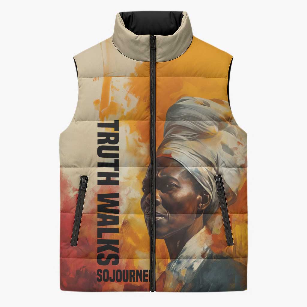 Sojourner Truth Sleeveless Puffer Jacket Truth Walks - Bold Portrait and Empowerment Design - Wonder Print Shop