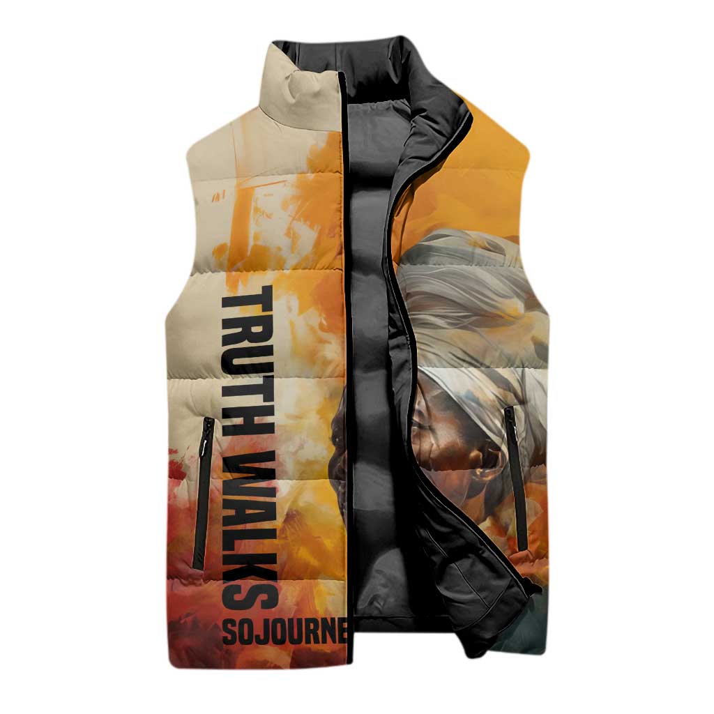 Sojourner Truth Sleeveless Puffer Jacket Truth Walks - Bold Portrait and Empowerment Design - Wonder Print Shop