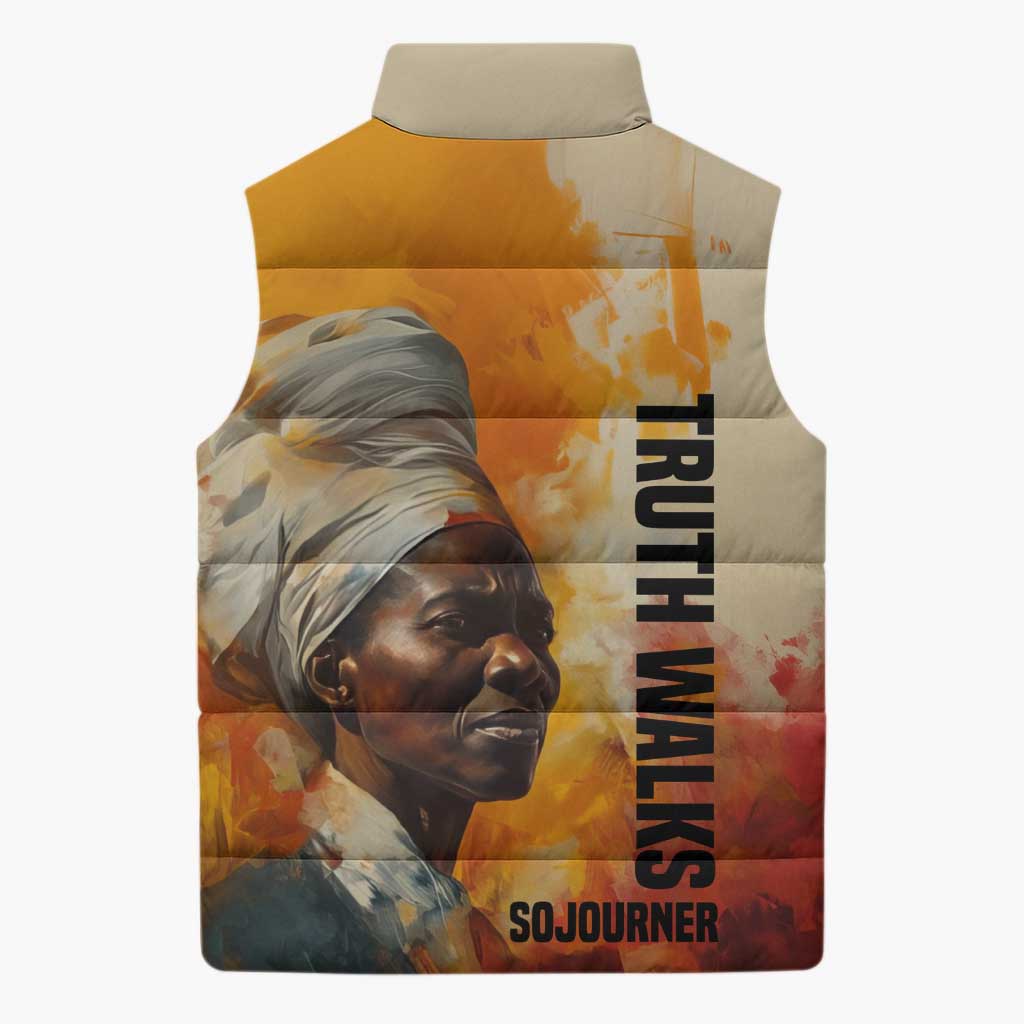 Sojourner Truth Sleeveless Puffer Jacket Truth Walks - Bold Portrait and Empowerment Design - Wonder Print Shop