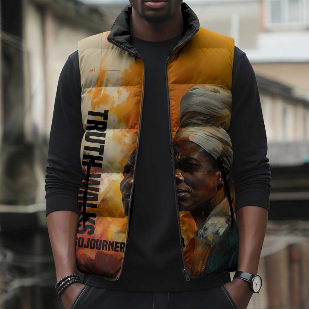 Sojourner Truth Sleeveless Puffer Jacket Truth Walks - Bold Portrait and Empowerment Design - Wonder Print Shop