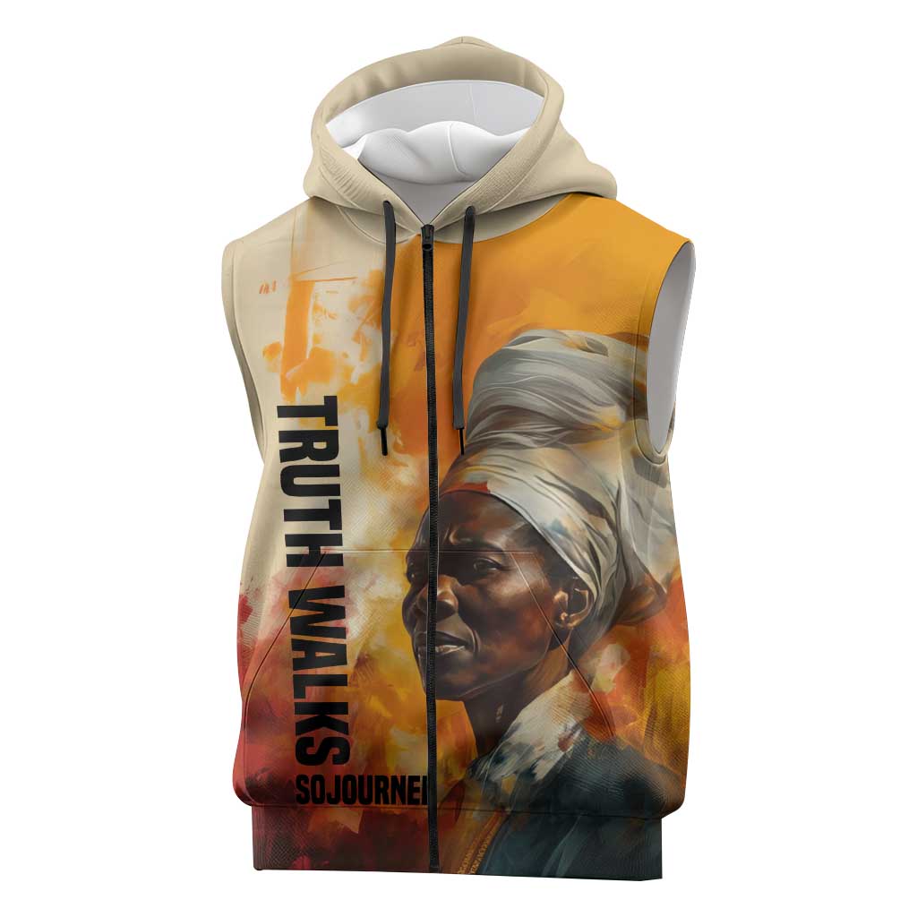 Sojourner Truth Sleeveless Zip Hoodie Truth Walks - Bold Portrait and Empowerment Design - Wonder Print Shop