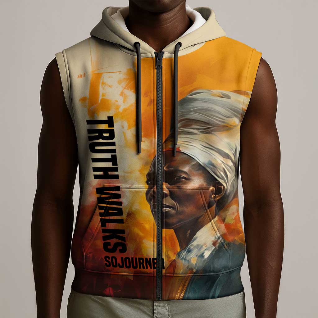 Sojourner Truth Sleeveless Zip Hoodie Truth Walks - Bold Portrait and Empowerment Design - Wonder Print Shop