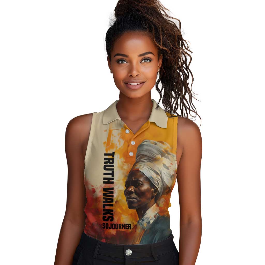 Sojourner Truth Women Sleeveless Polo Shirt Truth Walks - Bold Portrait and Empowerment Design - Wonder Print Shop
