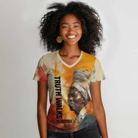 Sojourner Truth Women V-Neck T-Shirt Truth Walks - Bold Portrait and Empowerment Design TS04