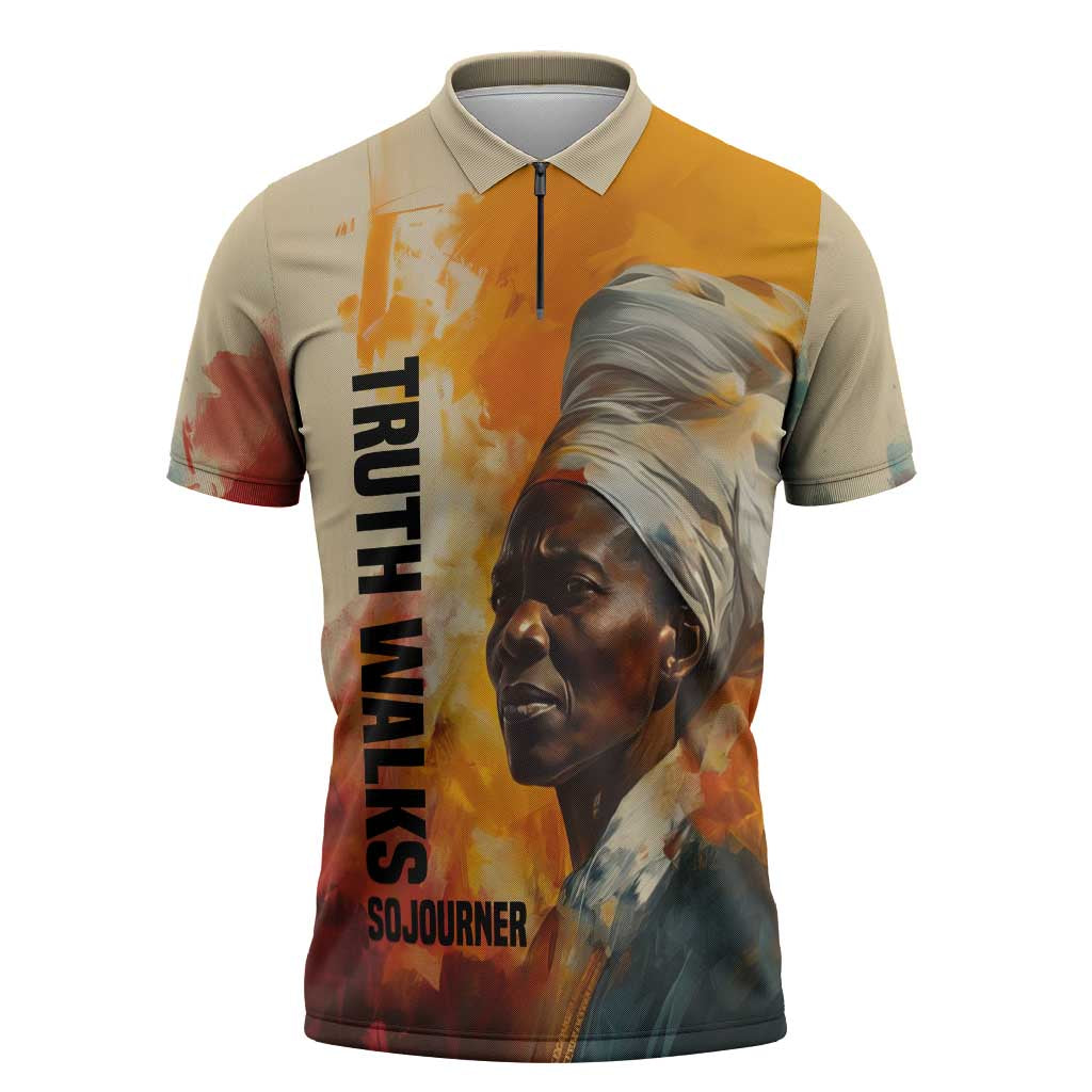 Sojourner Truth Zipper Polo Shirt Truth Walks - Bold Portrait and Empowerment Design - Wonder Print Shop