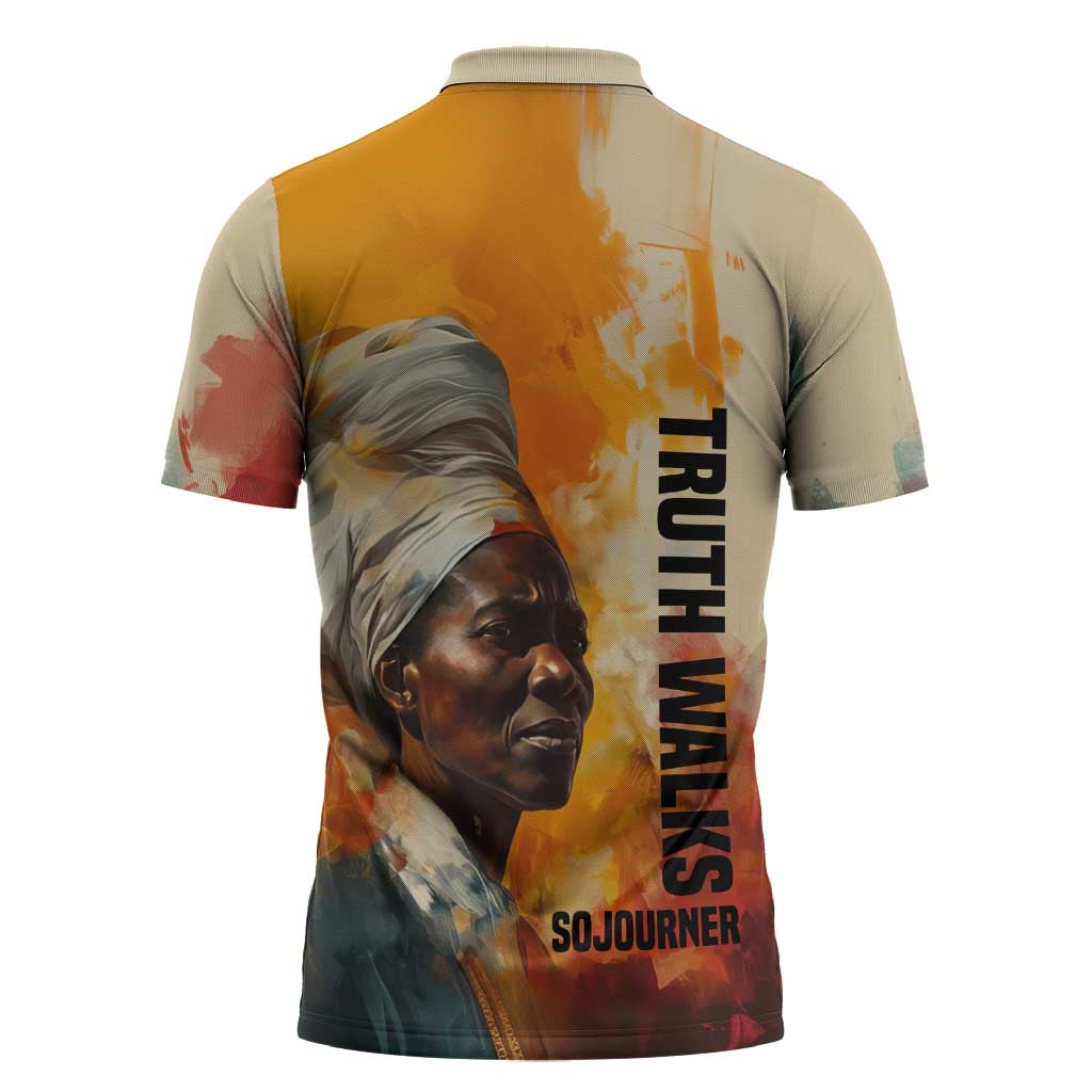 Sojourner Truth Zipper Polo Shirt Truth Walks - Bold Portrait and Empowerment Design - Wonder Print Shop