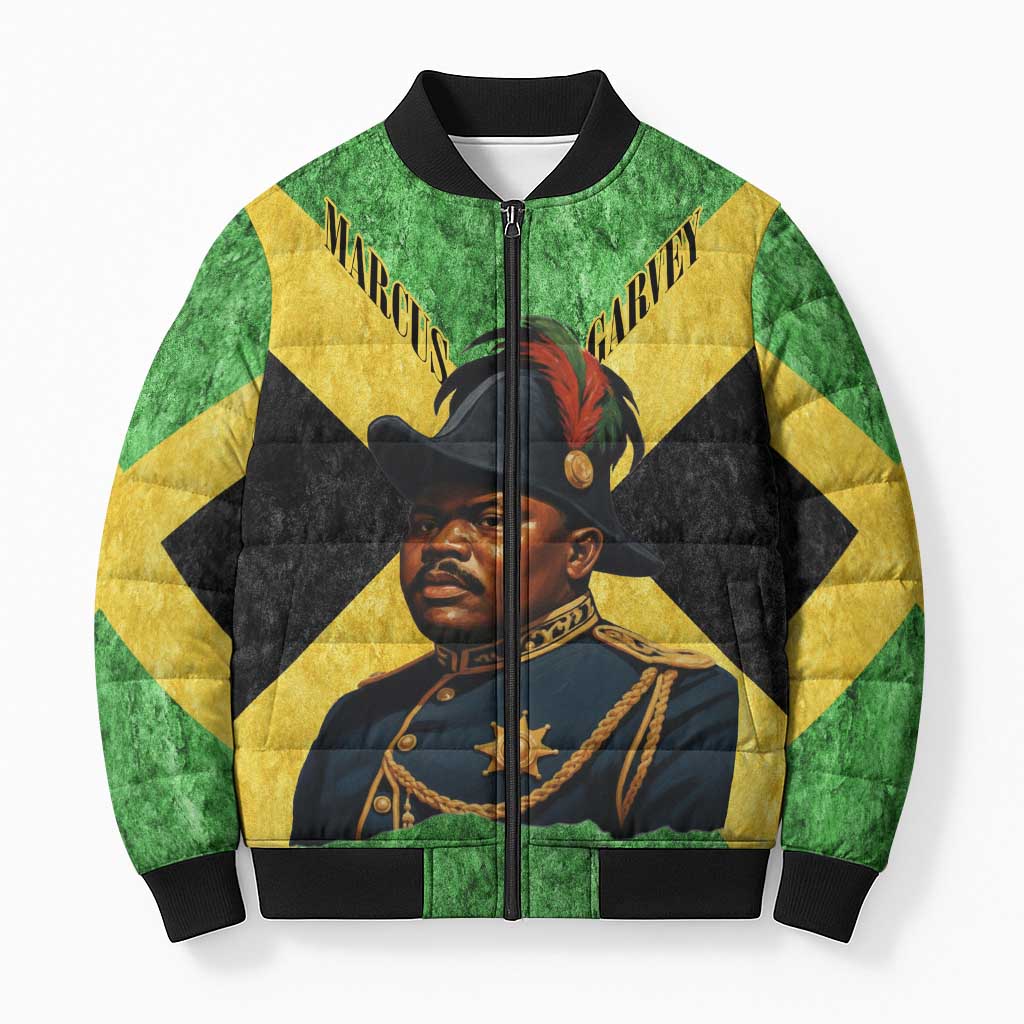 Marcus Garvey Bomber Puffer Jacket Jamaican Flag Theme African Fist Civil Rights Symbol Pan African Tribute Design - Wonder Print Shop