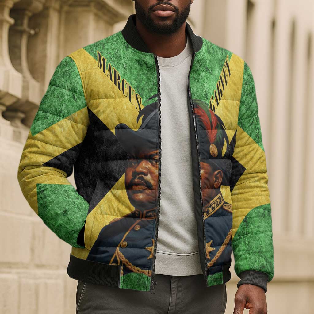 Marcus Garvey Bomber Puffer Jacket Jamaican Flag Theme African Fist Civil Rights Symbol Pan African Tribute Design - Wonder Print Shop
