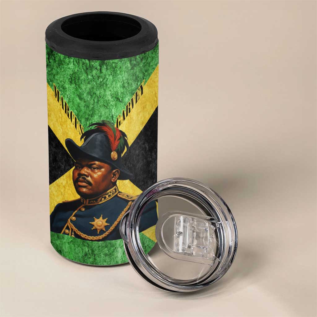 Marcus Garvey 4 in 1 Can Cooler Tumbler Jamaican Flag Theme African Fist Civil Rights Symbol Pan African Tribute Design - Wonder Print Shop