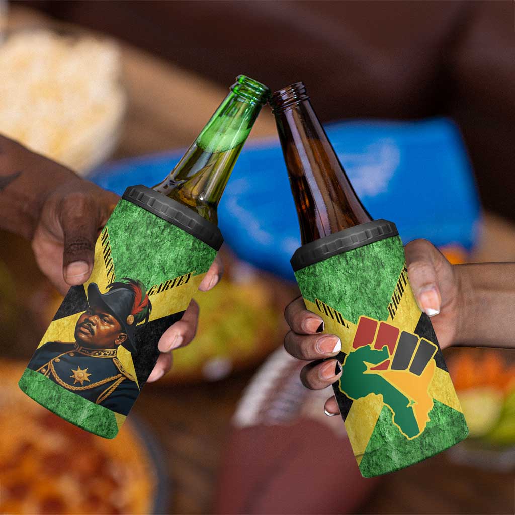Marcus Garvey 4 in 1 Can Cooler Tumbler Jamaican Flag Theme African Fist Civil Rights Symbol Pan African Tribute Design - Wonder Print Shop