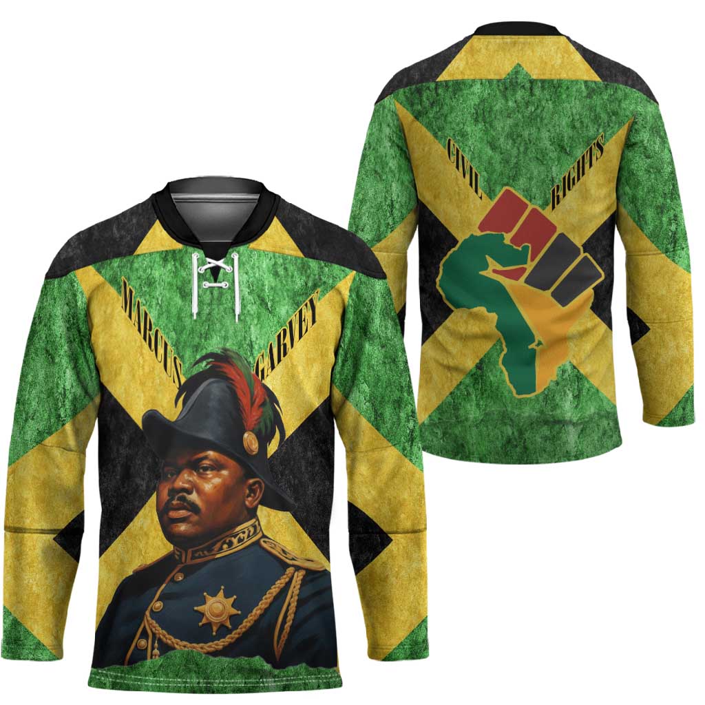 Marcus Garvey Hockey Jersey Jamaican Flag Theme African Fist Civil Rights Symbol Pan African Tribute Design - Wonder Print Shop