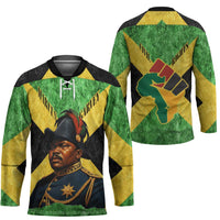 Marcus Garvey Hockey Jersey Jamaican Flag Theme African Fist Civil Rights Symbol Pan African Tribute Design - Wonder Print Shop
