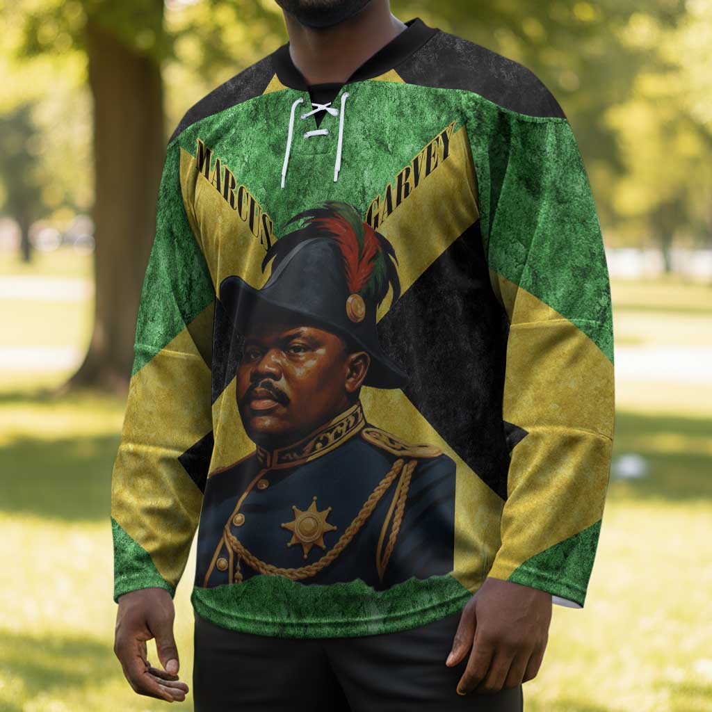 Marcus Garvey Hockey Jersey Jamaican Flag Theme African Fist Civil Rights Symbol Pan African Tribute Design - Wonder Print Shop