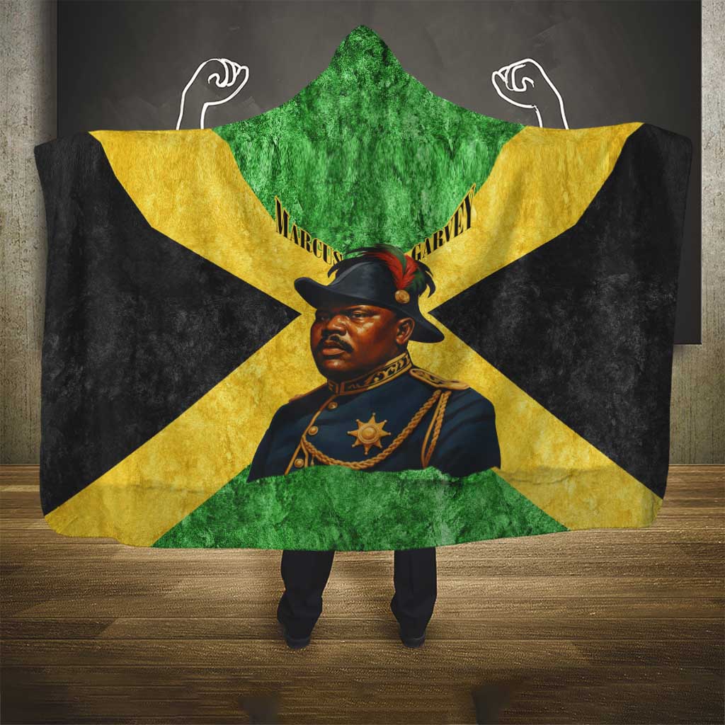 Marcus Garvey Hooded Blanket Jamaican Flag Theme African Fist Civil Rights Symbol Pan African Tribute Design - Wonder Print Shop