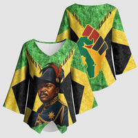 Marcus Garvey Kimono Sleeve Blouse Jamaican Flag Theme African Fist Civil Rights Symbol Pan African Tribute Design - Wonder Print Shop