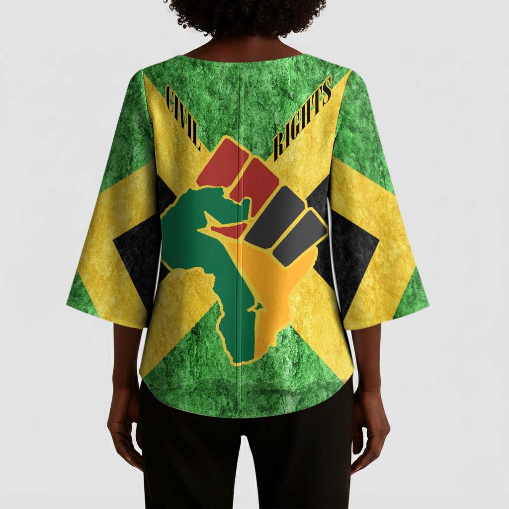 Marcus Garvey Kimono Sleeve Blouse Jamaican Flag Theme African Fist Civil Rights Symbol Pan African Tribute Design - Wonder Print Shop