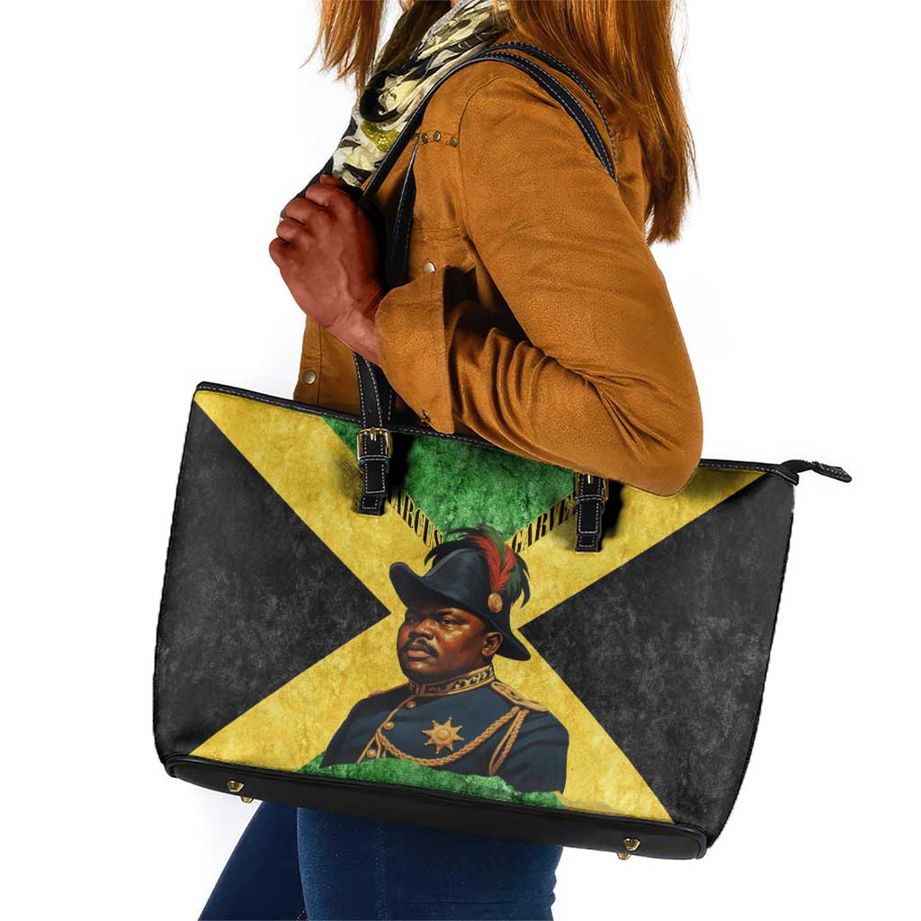 Marcus Garvey Leather Tote Bag Jamaican Flag Theme African Fist Civil Rights Symbol Pan African Tribute Design - Wonder Print Shop