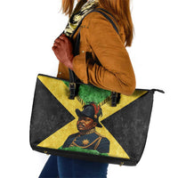 Marcus Garvey Leather Tote Bag Jamaican Flag Theme African Fist Civil Rights Symbol Pan African Tribute Design - Wonder Print Shop