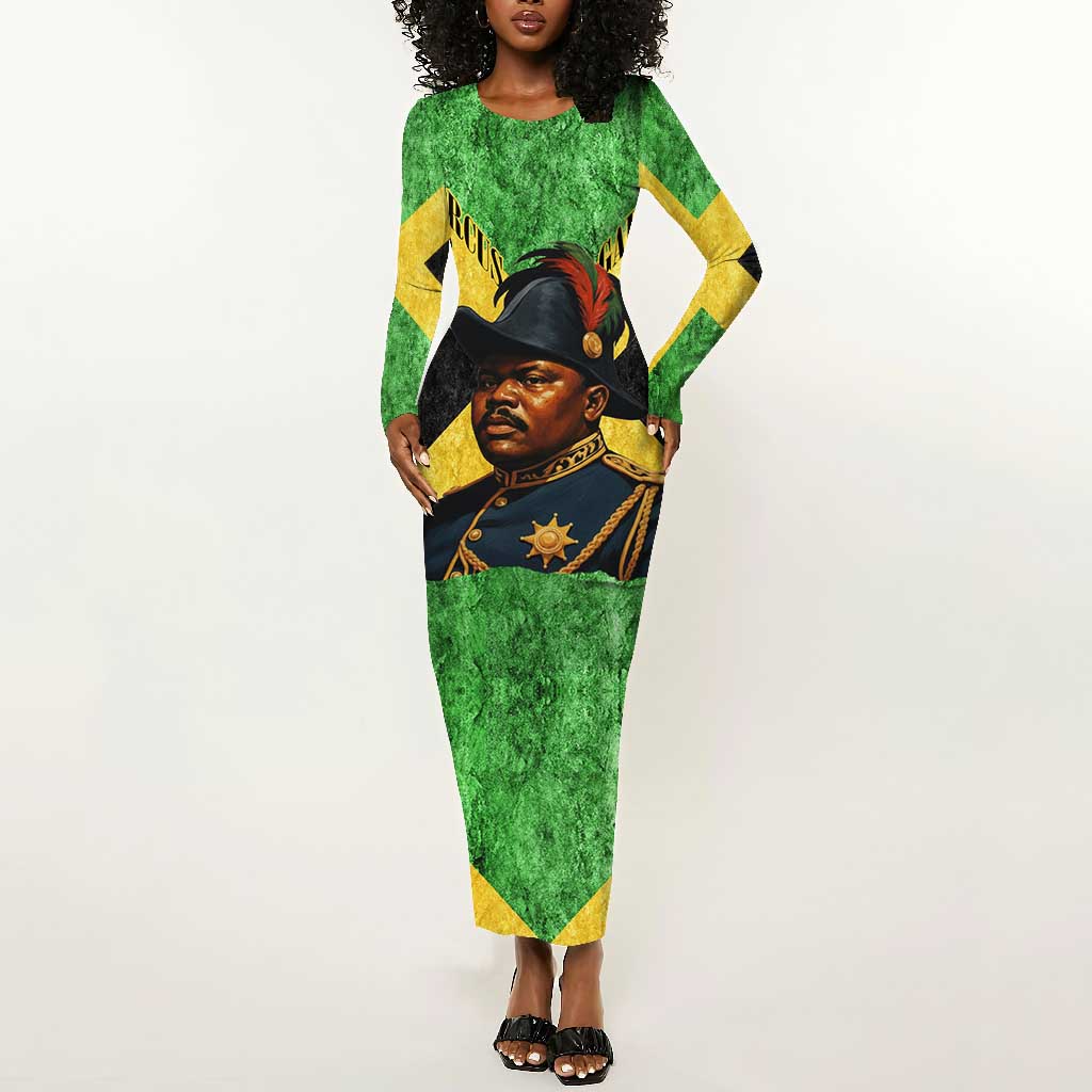 Marcus Garvey Long Sleeve Bodycon Dress Jamaican Flag Theme African Fist Civil Rights Symbol Pan African Tribute Design - Wonder Print Shop