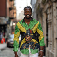 Marcus Garvey Long Sleeve Button Shirt Jamaican Flag Theme African Fist Civil Rights Symbol Pan African Tribute Design - Wonder Print Shop