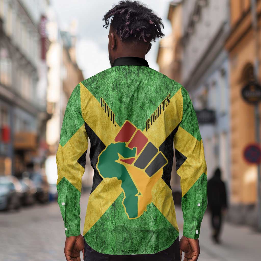 Marcus Garvey Long Sleeve Button Shirt Jamaican Flag Theme African Fist Civil Rights Symbol Pan African Tribute Design - Wonder Print Shop