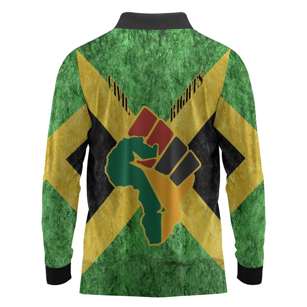 Marcus Garvey Long Sleeve Polo Shirt Jamaican Flag Theme African Fist Civil Rights Symbol Pan African Tribute Design - Wonder Print Shop