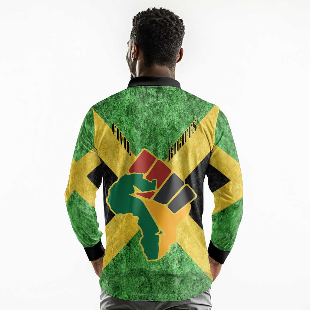 Marcus Garvey Long Sleeve Polo Shirt Jamaican Flag Theme African Fist Civil Rights Symbol Pan African Tribute Design - Wonder Print Shop