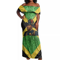 Marcus Garvey Off Shoulder Maxi Dress Jamaican Flag Theme African Fist Civil Rights Symbol Pan African Tribute Design - Wonder Print Shop