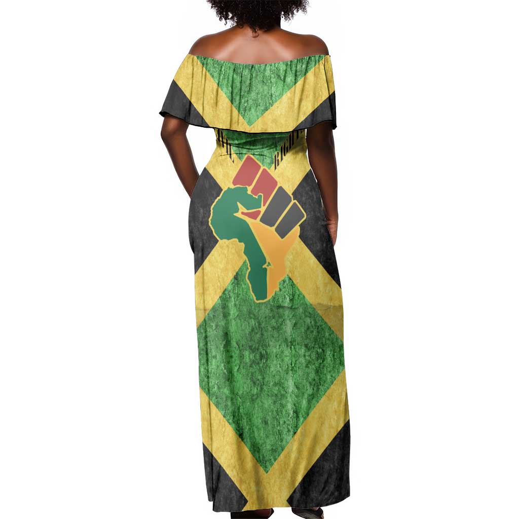 Marcus Garvey Off Shoulder Maxi Dress Jamaican Flag Theme African Fist Civil Rights Symbol Pan African Tribute Design - Wonder Print Shop