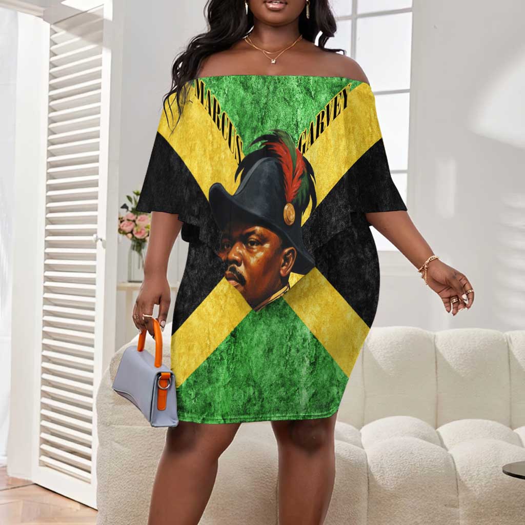 Marcus Garvey Off Shoulder Short Dress Jamaican Flag Theme African Fist Civil Rights Symbol Pan African Tribute Design - Wonder Print Shop