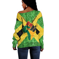 Marcus Garvey Off Shoulder Sweater Jamaican Flag Theme African Fist Civil Rights Symbol Pan African Tribute Design - Wonder Print Shop