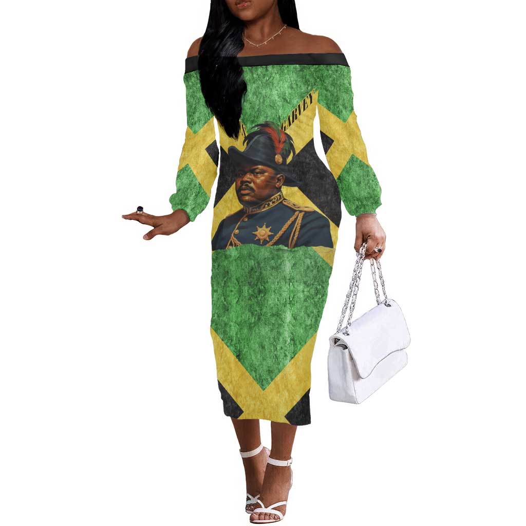 Marcus Garvey Off The Shoulder Long Sleeve Dress Jamaican Flag Theme African Fist Civil Rights Symbol Pan African Tribute Design - Wonder Print Shop