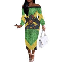 Marcus Garvey Off The Shoulder Long Sleeve Dress Jamaican Flag Theme African Fist Civil Rights Symbol Pan African Tribute Design - Wonder Print Shop