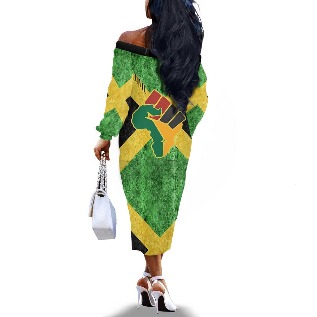Marcus Garvey Off The Shoulder Long Sleeve Dress Jamaican Flag Theme African Fist Civil Rights Symbol Pan African Tribute Design - Wonder Print Shop