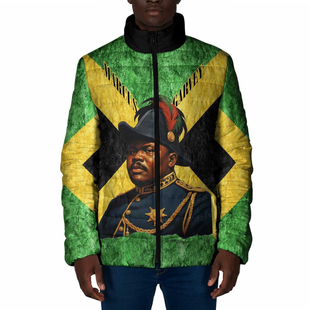 Marcus Garvey Padded Jacket Jamaican Flag Theme African Fist Civil Rights Symbol Pan African Tribute Design - Wonder Print Shop