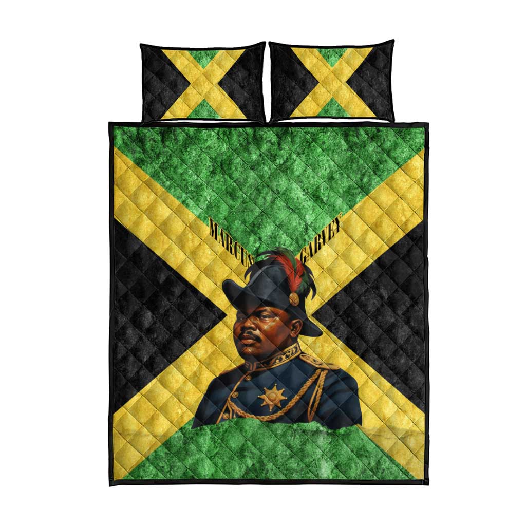 Marcus Garvey Quilt Bed Set Jamaican Flag Theme African Fist Civil Rights Symbol Pan African Tribute Design - Wonder Print Shop