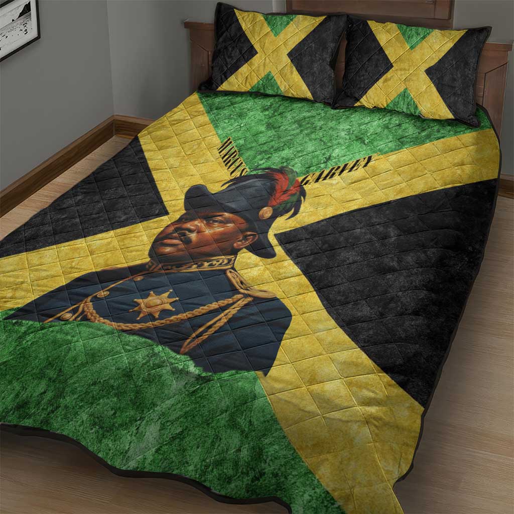 Marcus Garvey Quilt Bed Set Jamaican Flag Theme African Fist Civil Rights Symbol Pan African Tribute Design - Wonder Print Shop