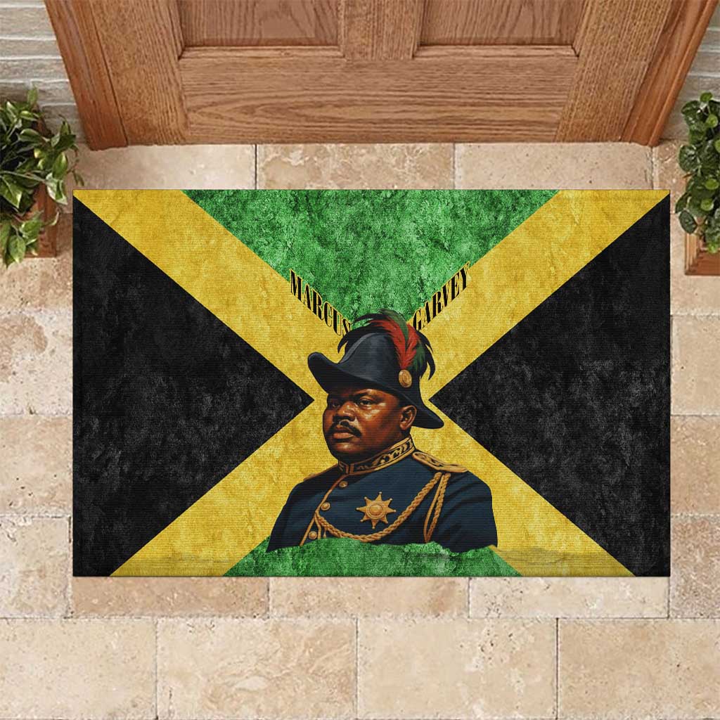 Marcus Garvey Rubber Doormat Jamaican Flag Theme African Fist Civil Rights Symbol Pan African Tribute Design - Wonder Print Shop