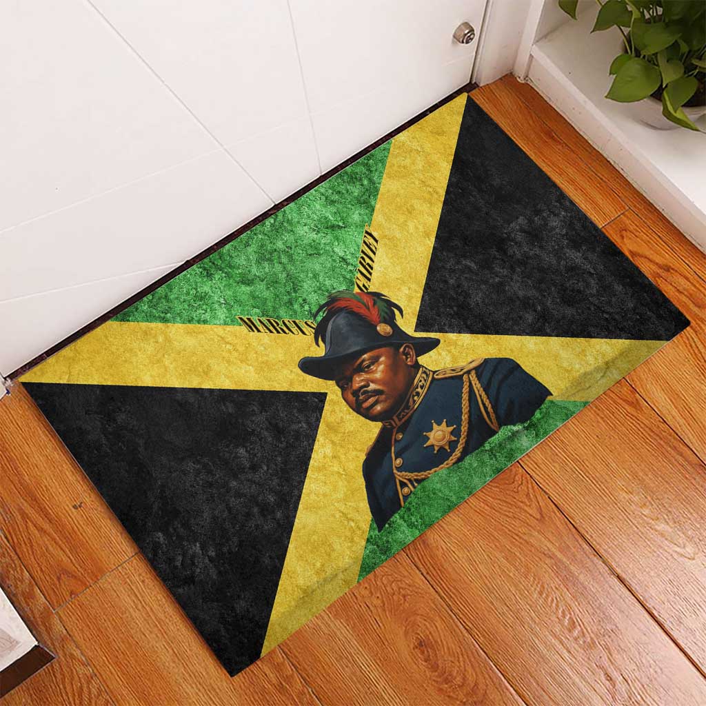 Marcus Garvey Rubber Doormat Jamaican Flag Theme African Fist Civil Rights Symbol Pan African Tribute Design - Wonder Print Shop