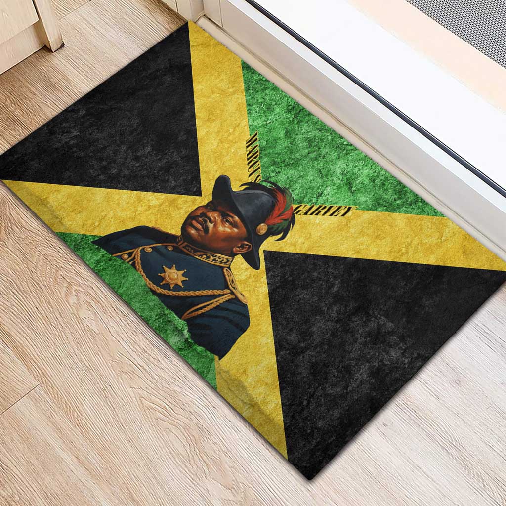 Marcus Garvey Rubber Doormat Jamaican Flag Theme African Fist Civil Rights Symbol Pan African Tribute Design - Wonder Print Shop