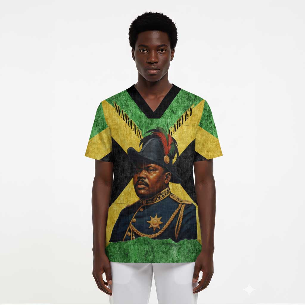 Marcus Garvey Scrub Top Jamaican Flag Theme African Fist Civil Rights Symbol Pan African Tribute Design - Wonder Print Shop