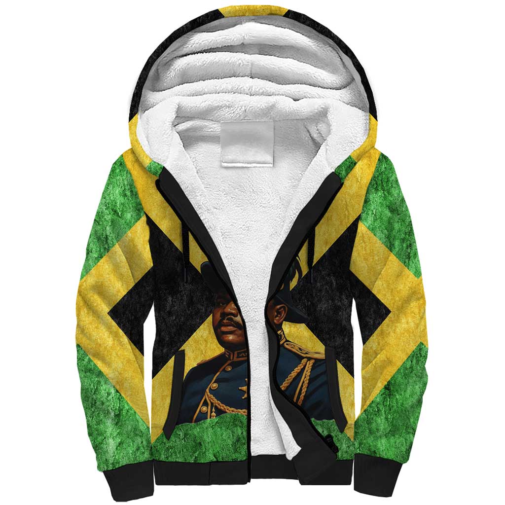Marcus Garvey Sherpa Hoodie Jamaican Flag Theme African Fist Civil Rights Symbol Pan African Tribute Design - Wonder Print Shop