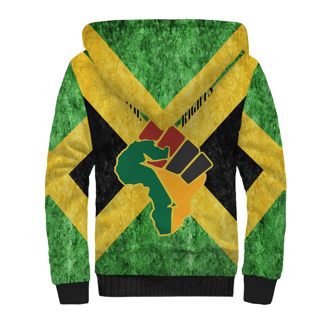 Marcus Garvey Sherpa Hoodie Jamaican Flag Theme African Fist Civil Rights Symbol Pan African Tribute Design - Wonder Print Shop